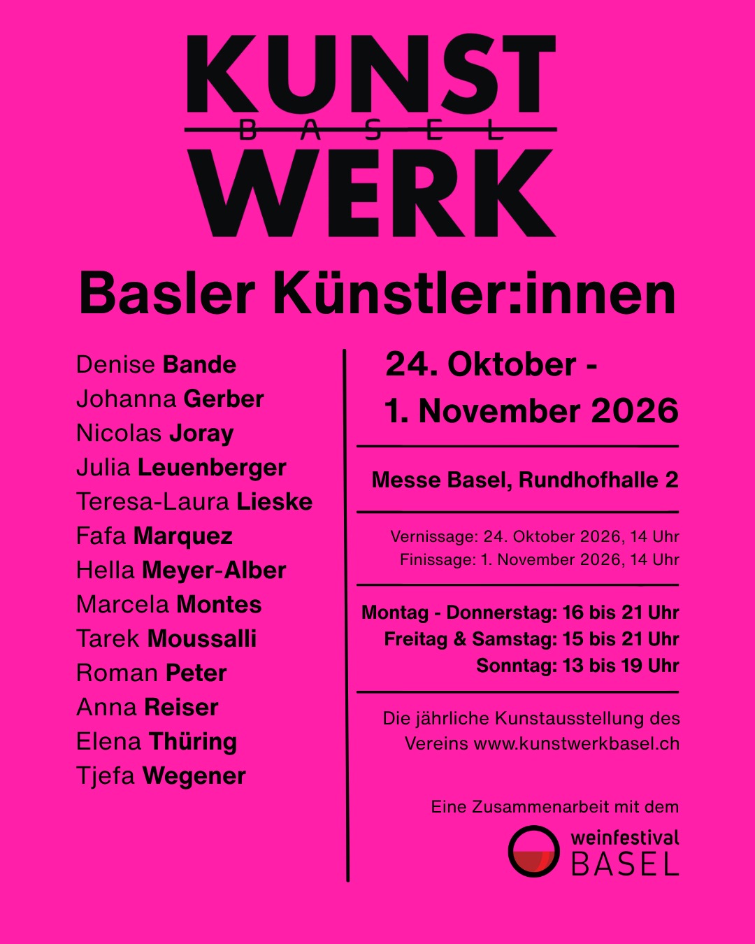 Kunstwerk Basel - Ausstellung in der Messe Basel am 24.10.-01.11.2026 in Zusammenarbeit mit dem Weinfestival BAsel